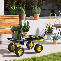 Garden Trolley Cart with Pneumatic Wheels and Rotating Handle, Yellow - Additional view 5