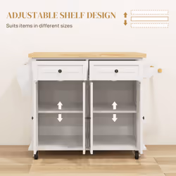 HOMCOM Rolling Kitchen Island Cart with Rubber Wood Top, Spices Cream White - Additional view 4