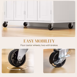 HOMCOM Rolling Kitchen Island Cart with Rubber Wood Top, Spices Cream White - Additional view 6