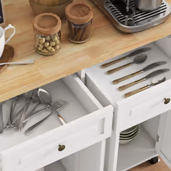 HOMCOM Rolling Kitchen Island Cart with Rubber Wood Top, Spices Cream White - Additional view 8