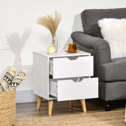 HOMCOM Bedside Table with Drawer, Side Table with Pine Wood Legs, White - Additional view 6