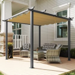 Outsunny 3 x 3(m) Aluminium Pergola with Retractable Roof, Garden Gazebo Khaki