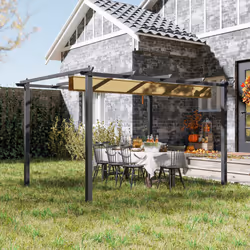 Outsunny 3 x 4m Aluminium Pergola with Retractable Roof, Garden Gazebo Khaki