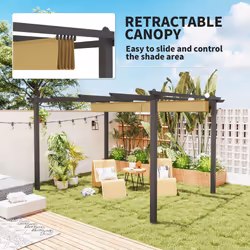 Outsunny 3 x 4m Aluminium Pergola with Retractable Roof, Garden Gazebo Khaki