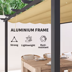 Outsunny 3 x 4m Aluminium Pergola with Retractable Roof, Garden Gazebo Khaki - Additional view 5