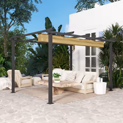 Outsunny 3 x 4m Aluminium Pergola with Retractable Roof, Garden Gazebo Khaki - Additional view 6