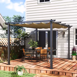Outsunny 3 x 4m Aluminium Pergola with Retractable Roof, Garden Gazebo Khaki - Additional view 8