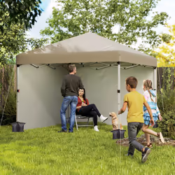 Outsunny 3x3 (M) Pop Up Gazebo Party Tent w/ 2 Sidewalls, Weight Bags Khaki