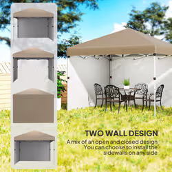 Outsunny 3x3 (M) Pop Up Gazebo Party Tent w/ 2 Sidewalls, Weight Bags Khaki