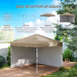 Outsunny 3x3 (M) Pop Up Gazebo Party Tent w/ 2 Sidewalls, Weight Bags Khaki