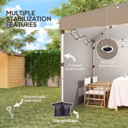 Outsunny 3x3 (M) Pop Up Gazebo Party Tent w/ 2 Sidewalls, Weight Bags Khaki - Additional view 5