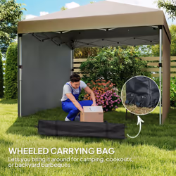 Outsunny 3x3 (M) Pop Up Gazebo Party Tent w/ 2 Sidewalls, Weight Bags Khaki - Additional view 6