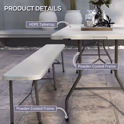 Outsunny Folding Garden Table, Patio Table with Metal Frame, White
