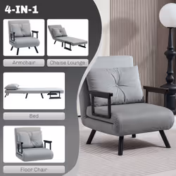 HOMCOM Click Clack Single Chair Bed Settee for Living Room, Light Grey
