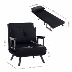 HOMCOM Click Clack Single Chair Bed Settee for Living Room, Black