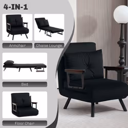 HOMCOM Click Clack Single Chair Bed Settee for Living Room, Black