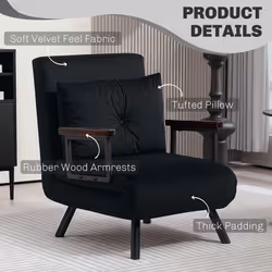 HOMCOM Click Clack Single Chair Bed Settee for Living Room, Black - Additional view 5