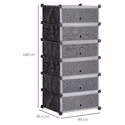 HOMCOM 6 Tier Shoe Rack Plastic Storage Cabinet Modular Shoe Tower Black