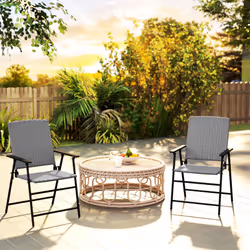 Outsunny 2pcs Rattan Chair Foldable Garden Furniture w/ Armrest Grey