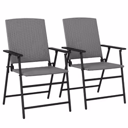 Outsunny 2pcs Rattan Chair Foldable Garden Furniture w/ Armrest Grey - Additional view 8