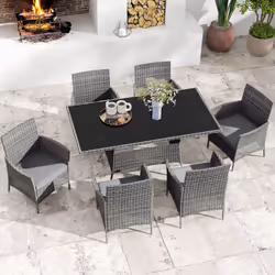 Outsunny Rattan Dining Set for 6 with Cushions, Glass Top Table - Additional view 7
