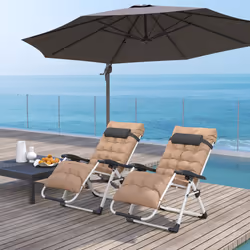 Outsunny 2 PCS Reclining Zero Gravity Chair Folding Lounger Cushion Khaki