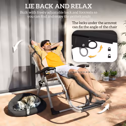 Outsunny 2 PCS Reclining Zero Gravity Chair Folding Lounger Cushion Khaki