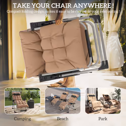 Outsunny 2 PCS Reclining Zero Gravity Chair Folding Lounger Cushion Khaki
