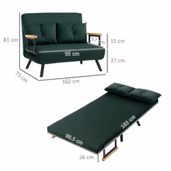 HOMCOM Click Clack 2 Seater Sofa Bed for Living Room, Guest Room, Green