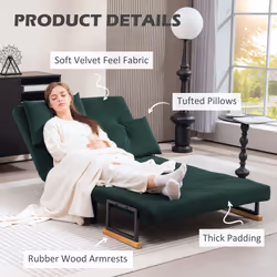 HOMCOM Click Clack 2 Seater Sofa Bed for Living Room, Guest Room, Green - Additional view 5