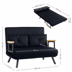 HOMCOM Click Clack 2 Seater Sofa Bed for Living Room, Guest Room, Black