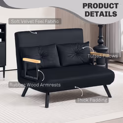 HOMCOM Click Clack 2 Seater Sofa Bed for Living Room, Guest Room, Black - Additional view 5