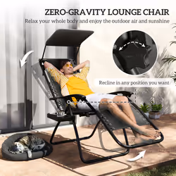 Outsunny 2 Pcs Zero Gravity Lounger Chair, Folding Reclining Chair, Black