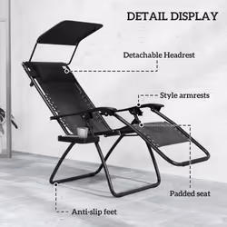 Outsunny 2 Pcs Zero Gravity Lounger Chair, Folding Reclining Chair, Black