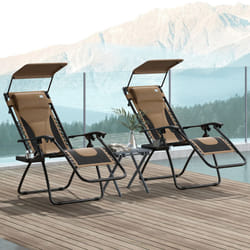 Outsunny 2 Pcs Zero Gravity Lounger Chair, Folding Reclining Chair, Brown