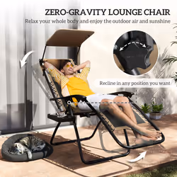 Outsunny 2 Pcs Zero Gravity Lounger Chair, Folding Reclining Chair, Brown
