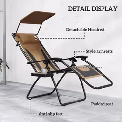 Outsunny 2 Pcs Zero Gravity Lounger Chair, Folding Reclining Chair, Brown