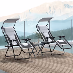 Outsunny 2 Pcs Zero Gravity Lounger Chair, Folding Reclining Chair, Grey
