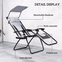 Outsunny 2 Pcs Zero Gravity Lounger Chair, Folding Reclining Chair, Grey