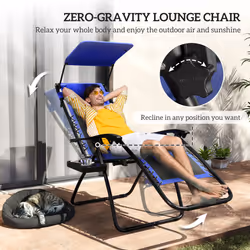Outsunny 2 Pcs Zero Gravity Lounger Chair, Folding Reclining Chair, Blue