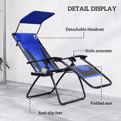 Outsunny 2 Pcs Zero Gravity Lounger Chair, Folding Reclining Chair, Blue