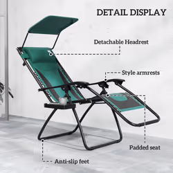 Outsunny 2 Pcs Zero Gravity Lounger Chair, Folding Reclining Chair, Green
