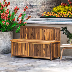 Outsunny Wood Storage Bench for Patio, Outdoor Garden Seating, Brown
