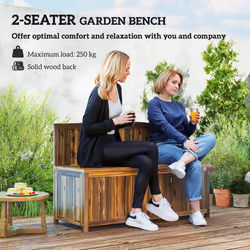 Outsunny Wood Storage Bench for Patio, Outdoor Garden Seating, Brown