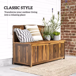 Outsunny Wood Storage Bench for Patio, Outdoor Garden Seating, Brown - Additional view 5