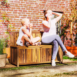 Outsunny Wood Storage Bench for Patio, Outdoor Garden Seating, Brown - Additional view 6