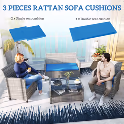 Outsunny 3PCs Rattan Garden Seat Cushions Pads for Patio Furniture Sky Blue