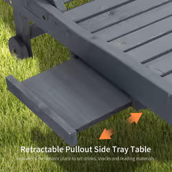 Outsunny Wooden Sun Lounger Outdoor Patio Sun Bed w/ Pull-out Table Grey