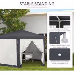 Outsunny Hexagonal Gazebo Patio, Outdoor Canopy Patio Party Tent Dark Grey - Additional view 4