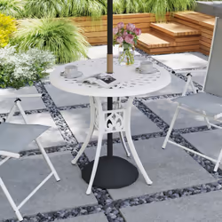 Outsunny 78 cm Round Garden Dining Table with Parasol Hole, White